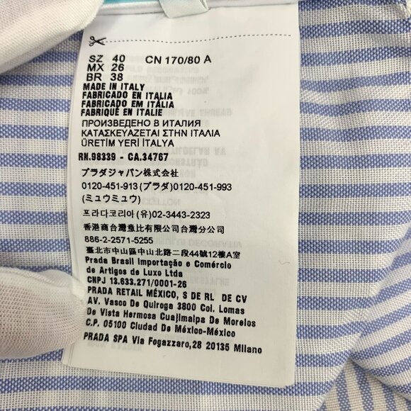 Miu Miu Blue Striped Cotton Baby Collar Short-Sleeved Single-Breasted Shirt Size - Picture 3 of 8